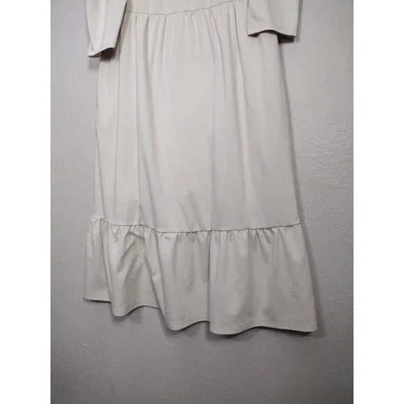 Women’s Beige Cocktail Dress 3/4 Sleeve Size M Formal Cottage core Stretch - Picture 4 of 10